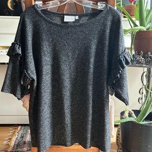 Dantelle Gray Ruffled Blouse with Relaxed Fit L